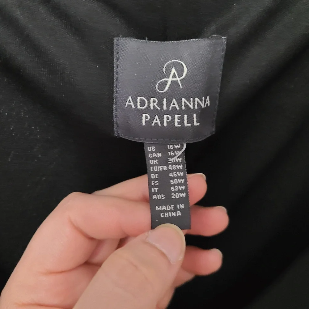 Adrianna Papell Asymmetrical Cut 3/4 Sleeves Black Evening Dress 16W NWT - Picture 3 of 12